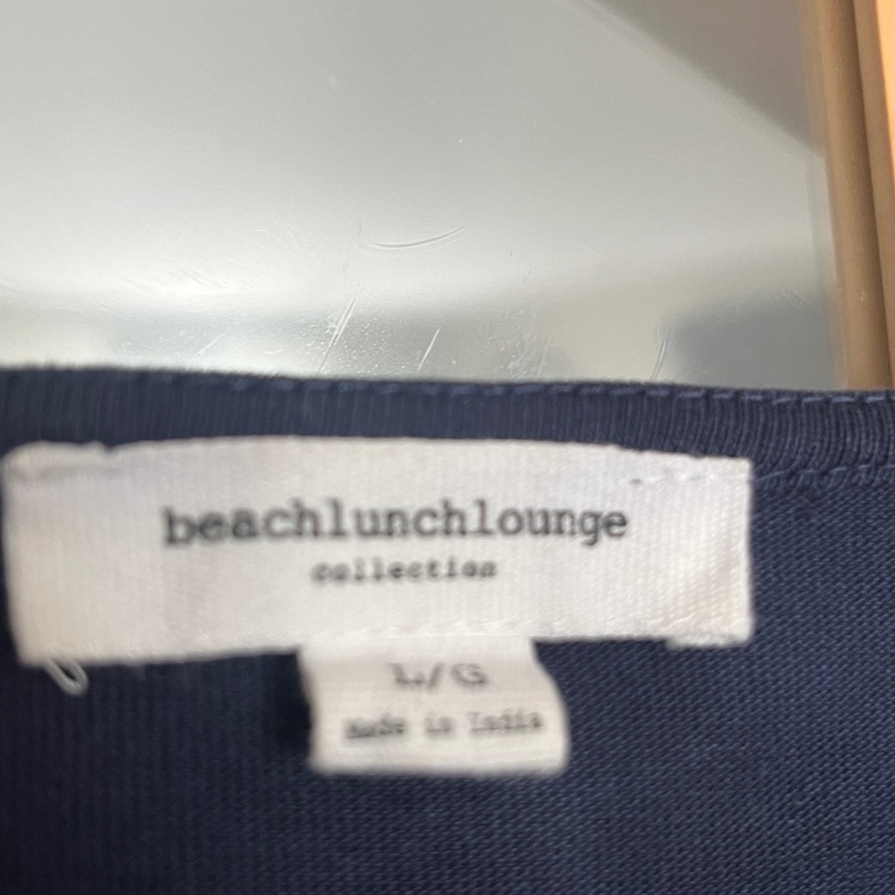 Beachlunchlounge Navy Blue Cotton shift dress w/ striped ruffle sleeve sz Large - Picture 5 of 9